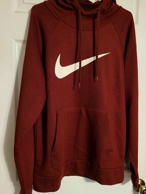 Nike Men's Maroon Pullover Hoodie with White Swoosh